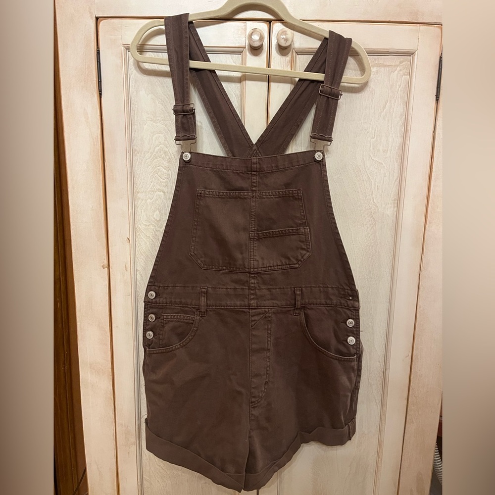 We The Free Ziggy Denim Shortalls Size Large in Mocha